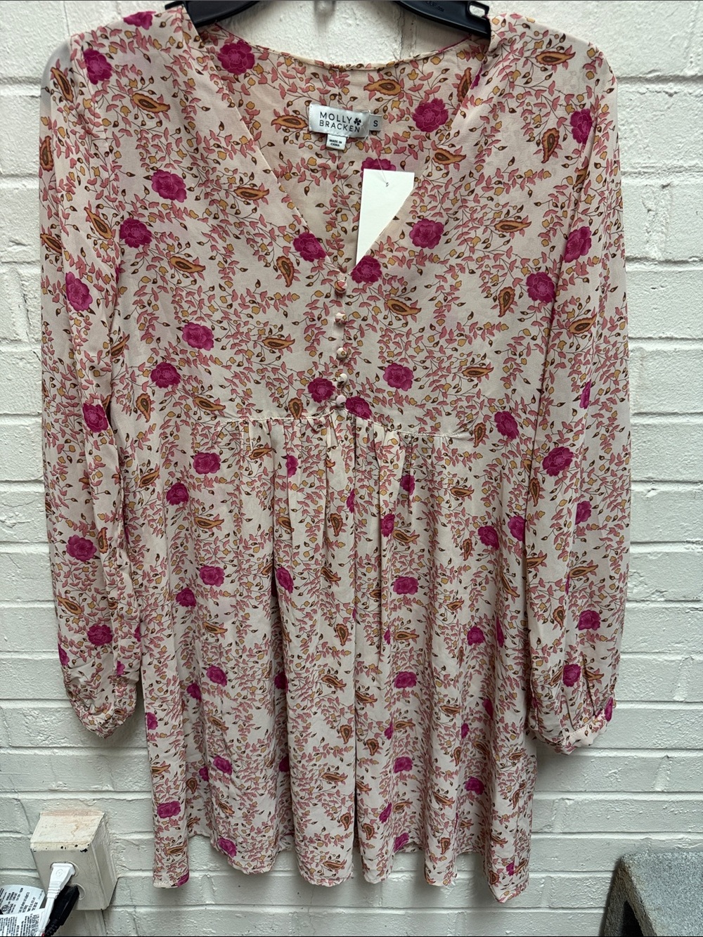 Molly Bracken Blush Floral V-Neck Babydoll Dress